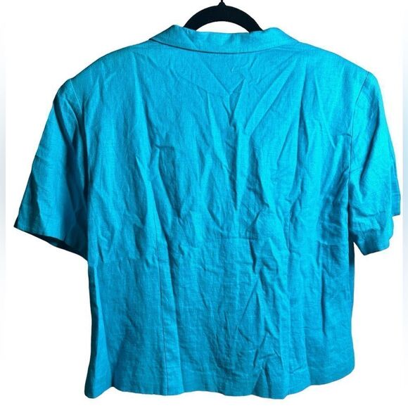 Vintage D.W. Studio 90s Plus Size Teal Button Down Collard Blouse Top - Size 16 - Picture 3 of 5